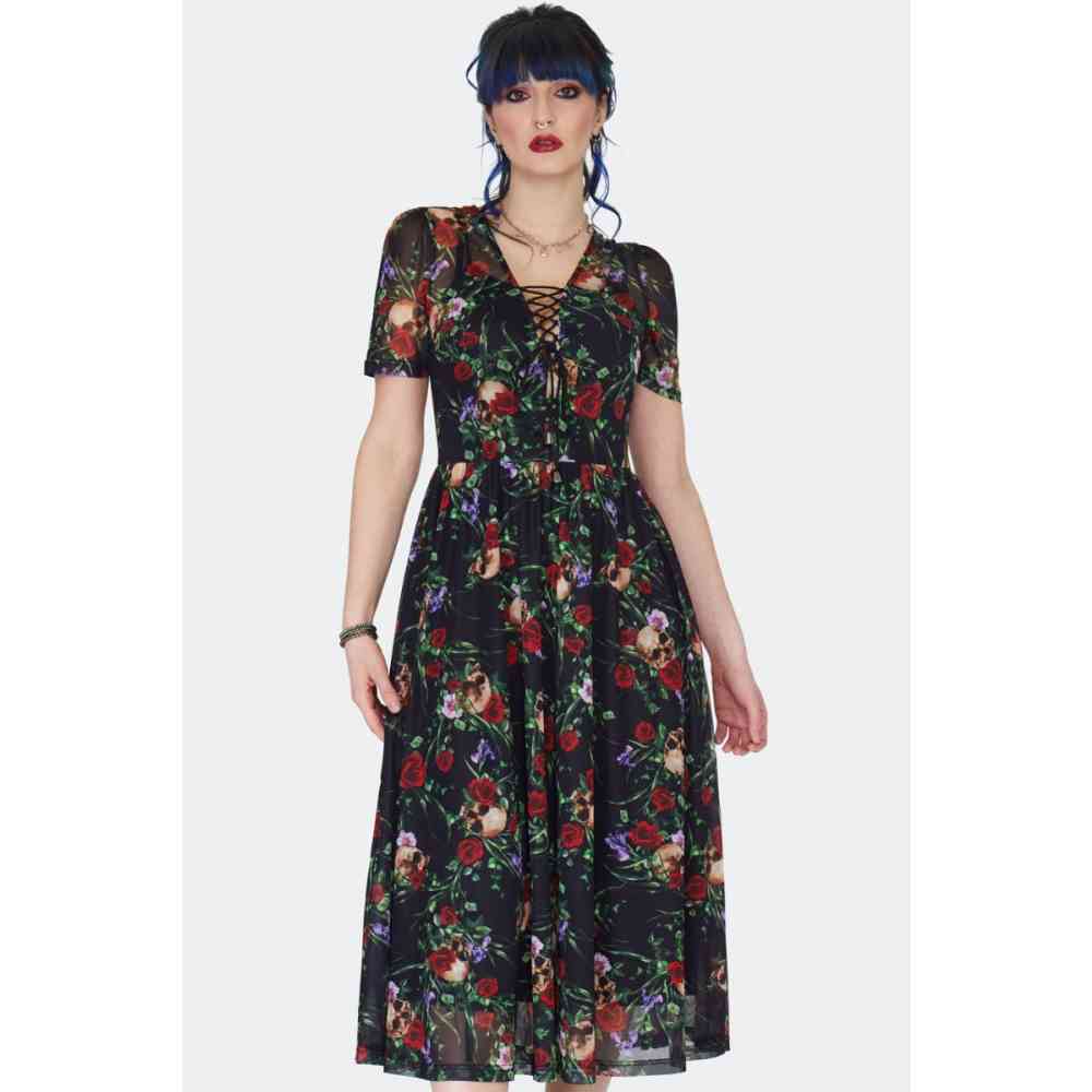 Jawbreaker - Skull In Roses Gothic Midi Robe courte - Multicolore